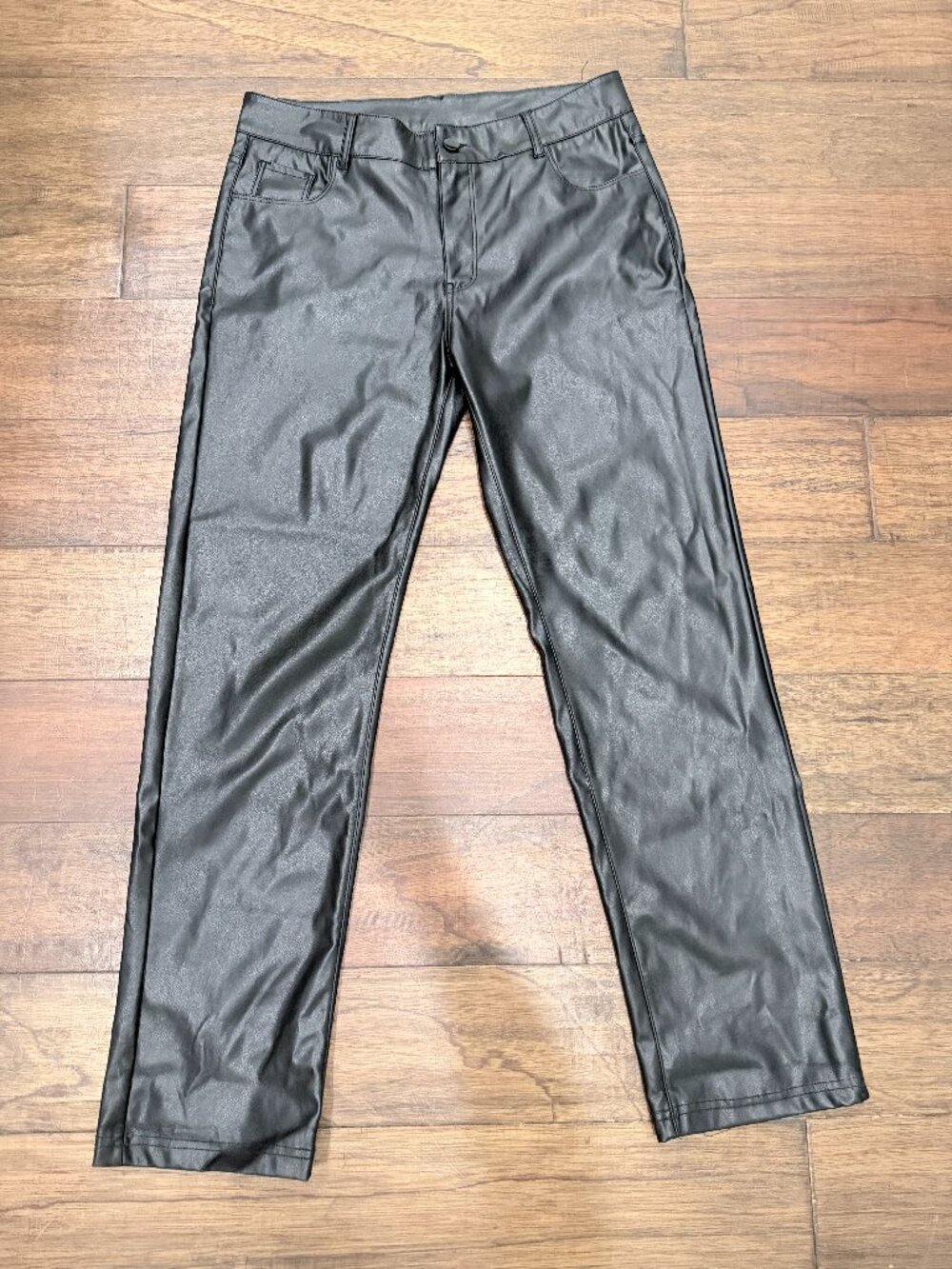Black Faux Leather Pants Womens Large Stretch Vegan Leather Straight Leg